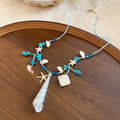 Blue Bead Starfish Shell Tassel Earring and Necklace Pieces view 8