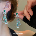 Green and Pink Crystal Geometric Tassel Stud Earrings view 1