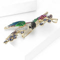 Colorful Enamel Bird Brooch Rhinestone Branch Gold Tone Metal view 2