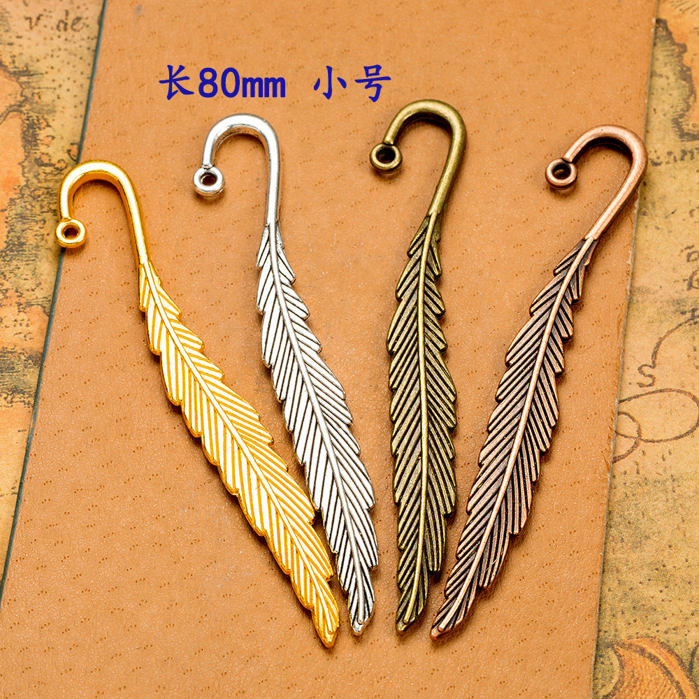 Vintage Alloy Feather Bookmark Hairpin Pendant 80x13mm