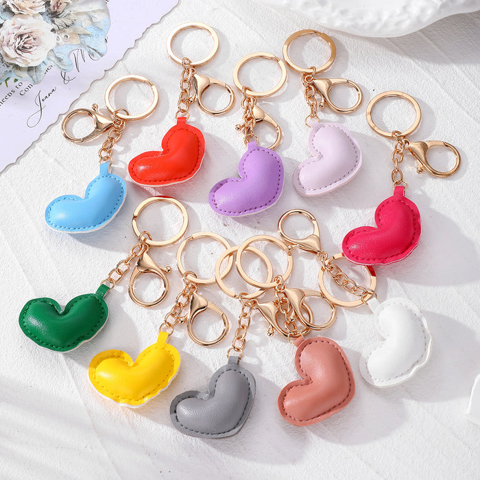 Puffy Leather Heart Keychains Lobster Clasp 10 Colors