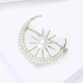 Crescent Moon and Pearl Starburst Crystal Brooch Pin view 4
