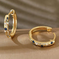 Gold Tone Star Moon Blue Clear Stone Huggie Hoop Earrings view 2