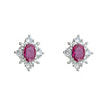 Silver Magenta Oval Crystal Cluster Stud Earrings Halo view 5