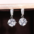 Silver Clear Round Drop Earrings Baguette Top Stud view 1