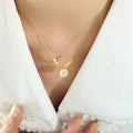 White Shell Smiley and Letter H Pendant Necklace Gold view 1
