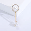 Pearl and Crystal Key Brooch with Circular Top in Two Metal Tones view 4