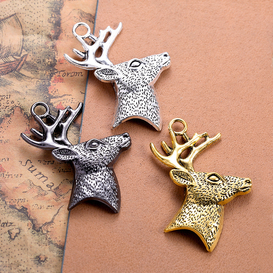Alloy Deer Head Charm Pendant 50x43mm Christmas Reindeer Style