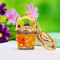 Jeweled Treasure Bucket Keychain with Red Enamel and Gold Tone Trim view 3
