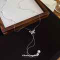 Silver Tone Butterfly Pearl Lariat Necklace Metal Tone Jewelry view 4