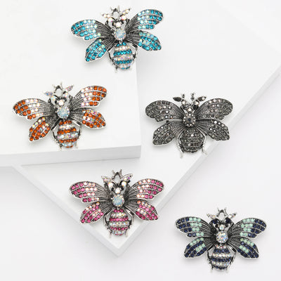 Front view of Detailed Crystal Bee brooch