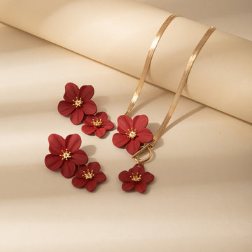 Five Color Floral Necklace and Earring Jewelry Sets