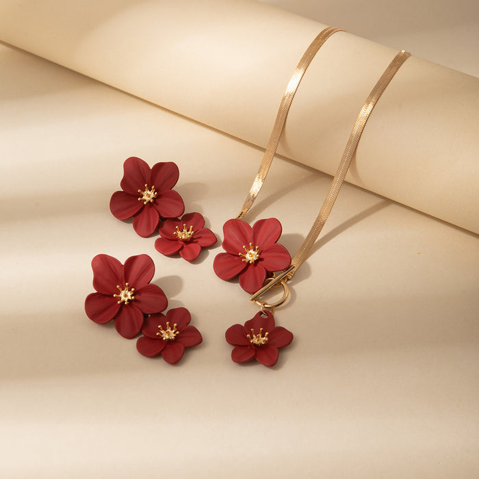 Five Color Floral Necklace and Earring Jewelry Sets