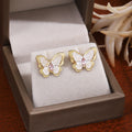White and Pink Butterfly Small Gold Tone Stud Earrings view 3