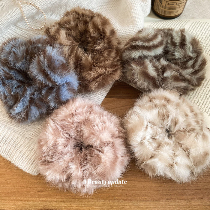 Fluffy Faux Fur Scrunchie Hair Ties Five Mottled Colors