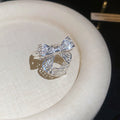 Hollow Crystal Pavé Bow Open Cuff Rings Silver Champagne view 6