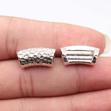 Mixed Finish Metal Hammered Curved Tube Beads For Jewelry Making