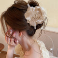 Champagne Satin Fabric Rose Flower Claw Hair Clip Piece view 4