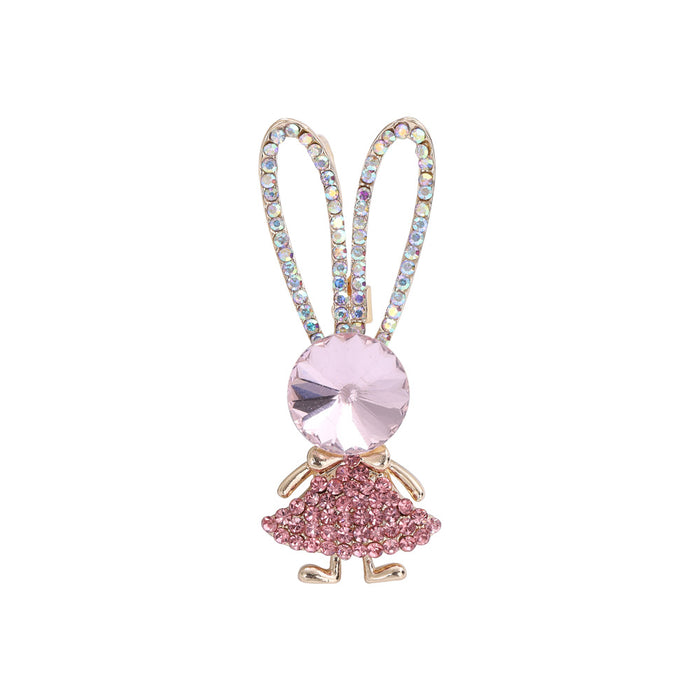 Pink Crystal Rabbit Brooch With Long Jeweled Ears Jacket and Scarf Accessory