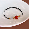 Red Agate Bead Black Cord Necklace Gold Wire Accent Beads view 3
