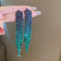 Gradient Crystal Long Tassel Earrings in Three Shapes view 6
