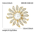 Crystal Sunflower Brooch with Pearl Center in Two Tones view 6