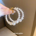 White Graduated Pearl Oversized Statement Hoop Earrings view 2