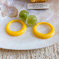 Green Round Bead and Yellow Open Circle Drop Earrings view 6