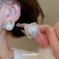 Crystal Border Round Stud Earrings in Red or Pearl White view 4