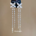 Silver Tone Butterfly and Crystal Strand Drop Earrings view 4