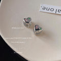 Silver Heart Huggie Earrings Pink Baguette Green Star Stones view 3