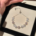 Silver Heart Crystal and Pearl Bow Slider Bracelets view 4