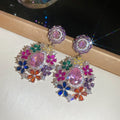 Multicolor Crystal Flower Drop Earrings And Wide Bracelet view 7