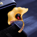 Gold Tone Ginkgo Leaf Crystal Two Designs Metal Brooch Pin view 6