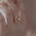 Open Oval Geometric Ring White Pearl Accent Gold Rose Steel view 4