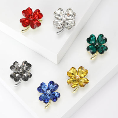 Six crystal four leaf clover brooches red white green black blue yellow