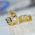Gold Tone Roman Numeral Crystal Hoop Earrings Polished Statement Fashion Jewelry view 2