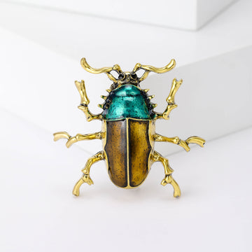 Gold-Tone Green Beetle Enamel Brooch Decorative Lapel Pin