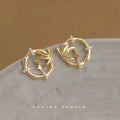 Gold Bamboo Circle Star Drop Stud Earrings CZ Accents view 6