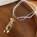 Pearl Lemon Crystal Tassel Necklace And Drop Earrings view 6