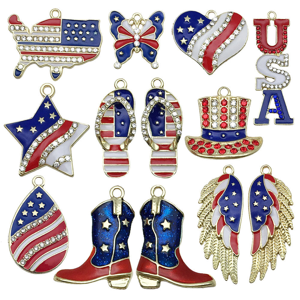 Enamel Zinc Alloy USA Flag Wing Boot Star Charm Pendant for DIY Earrings Necklace