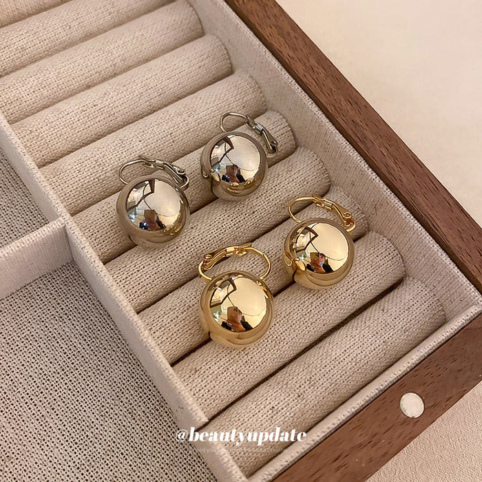 Polished Ball Drop Hoop Earrings in Silver and Gold Tone