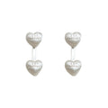 Brushed Silver Double Heart Front Back Stud Earrings view 5