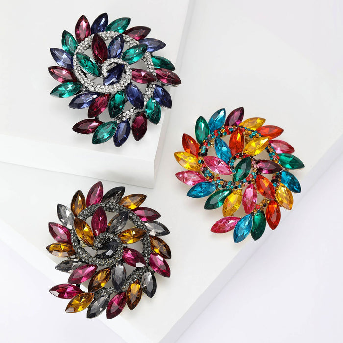 Spiral Marquise Crystal Wreath Brooch in Three Multicolor Palettes