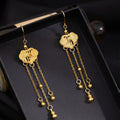 Gold Good Fortune Medallion Long Chain Tassel Earrings view 3