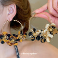 Leopard Print Fabric Flower Hoop Earrings Statement Jewelry view 3