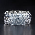 Wide Silver Tone Raised Embossed Vine and Leaf Scroll Band Ring view 2