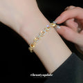 Gold Tone Open Cuff Bracelet With Crystal Buckle Link Pattern view 4