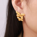 Butterfly Stud Earrings Dual Wing Gold Silver Titanium Steel view 1