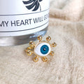 Gold Tone Sculpted Sun Realistic Blue Eyeball Adjustable Ring view 4